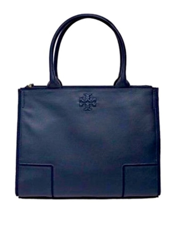Tory Burch Handbags - Tory Burch Ella Leather Canvas Large Tote Bag Navy Blue
